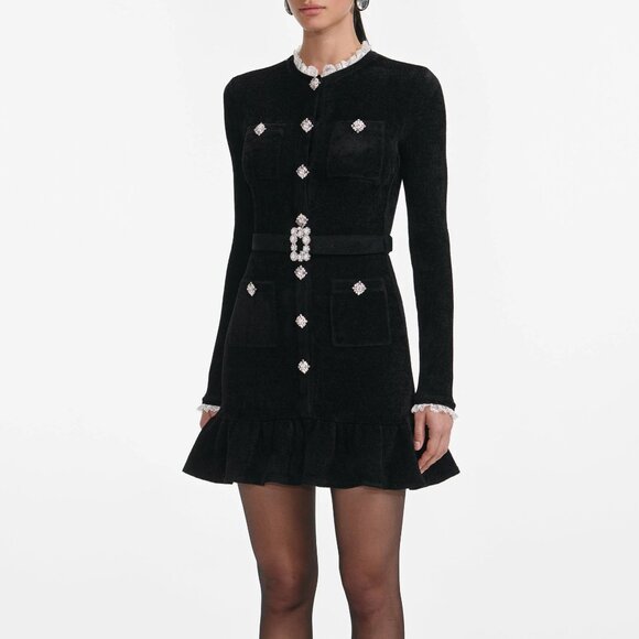 self-portrait Black Chenille Knit Mini Dress size S - Picture 2 of 13